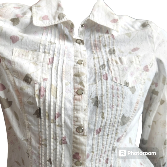 American Rag Feminine Pearl Snap Long Sleeve Floral Western Shirt S (Junior) - Picture 3 of 10